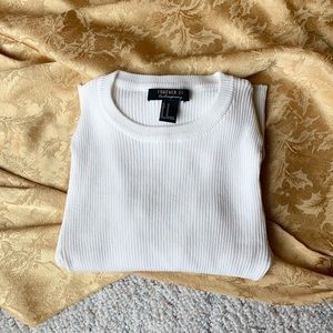 White Knit Top with Lace Bell Sleeves